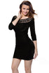 Sexy Black Hollow Out Round Neck Sleeved Velvet Dress
